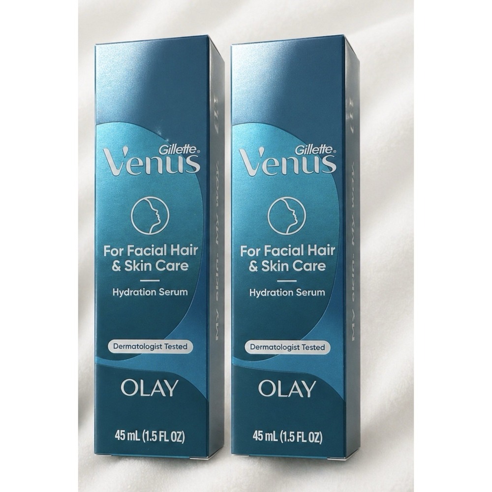 Gillette Venus Olay Facial Hair & Skin Care Hydration Serum 2 Bottles + 2 Boxes